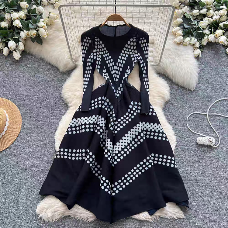 Elegant Polka Dot Pleated Dres - Ethnic And Fashion 评论和价格
